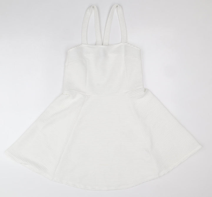 Divided by H&M Womens White Polyester Pinafore/Dungaree Dress Size M Square Neck Pullover