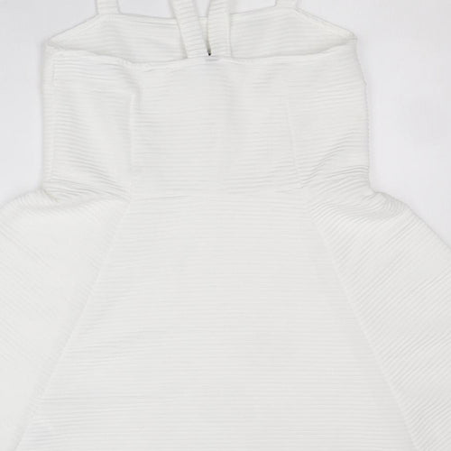 Divided by H&M Womens White Polyester Pinafore/Dungaree Dress Size M Square Neck Pullover