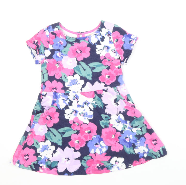 Gymboree Girls Pink Floral Cotton Skater Dress Size 3 Years Round Neck Button