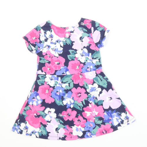 Gymboree Girls Pink Floral Cotton Skater Dress Size 3 Years Round Neck Button