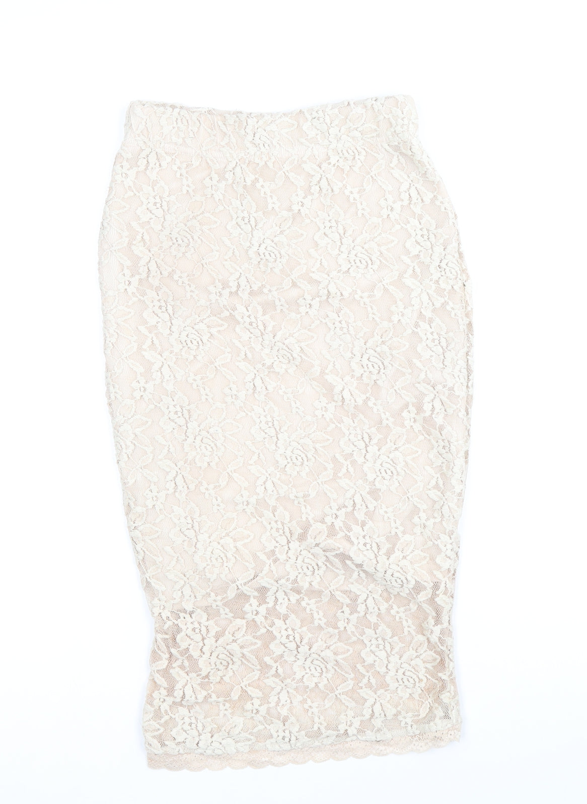 Preworn Womens Beige Polyester Straight & Pencil Skirt Size 6 - Lace Detail
