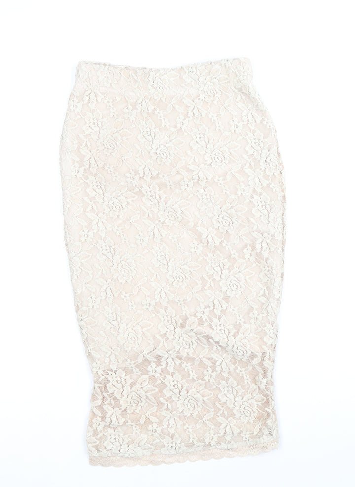 Preworn Womens Beige Polyester Straight & Pencil Skirt Size 6 - Lace Detail