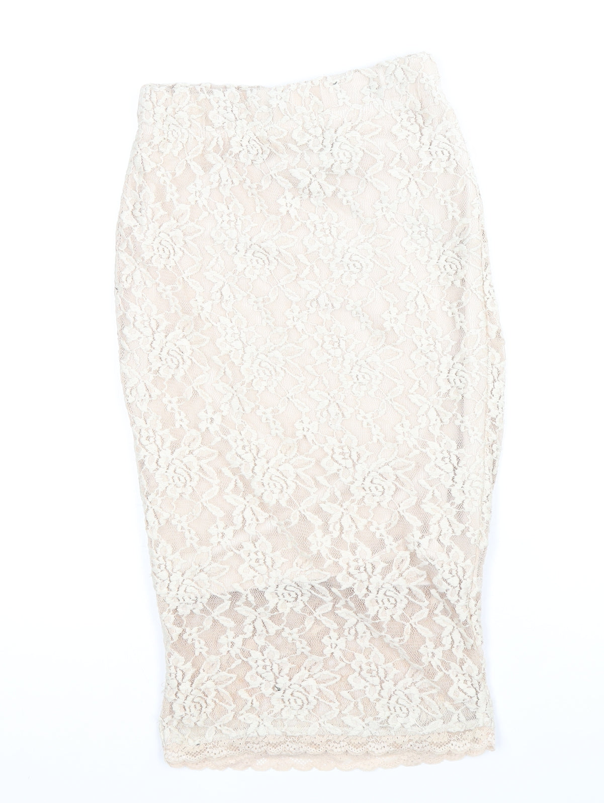 Preworn Womens Beige Polyester Straight & Pencil Skirt Size 6 - Lace Detail