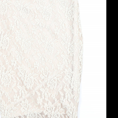 Preworn Womens Beige Polyester Straight & Pencil Skirt Size 6 - Lace Detail
