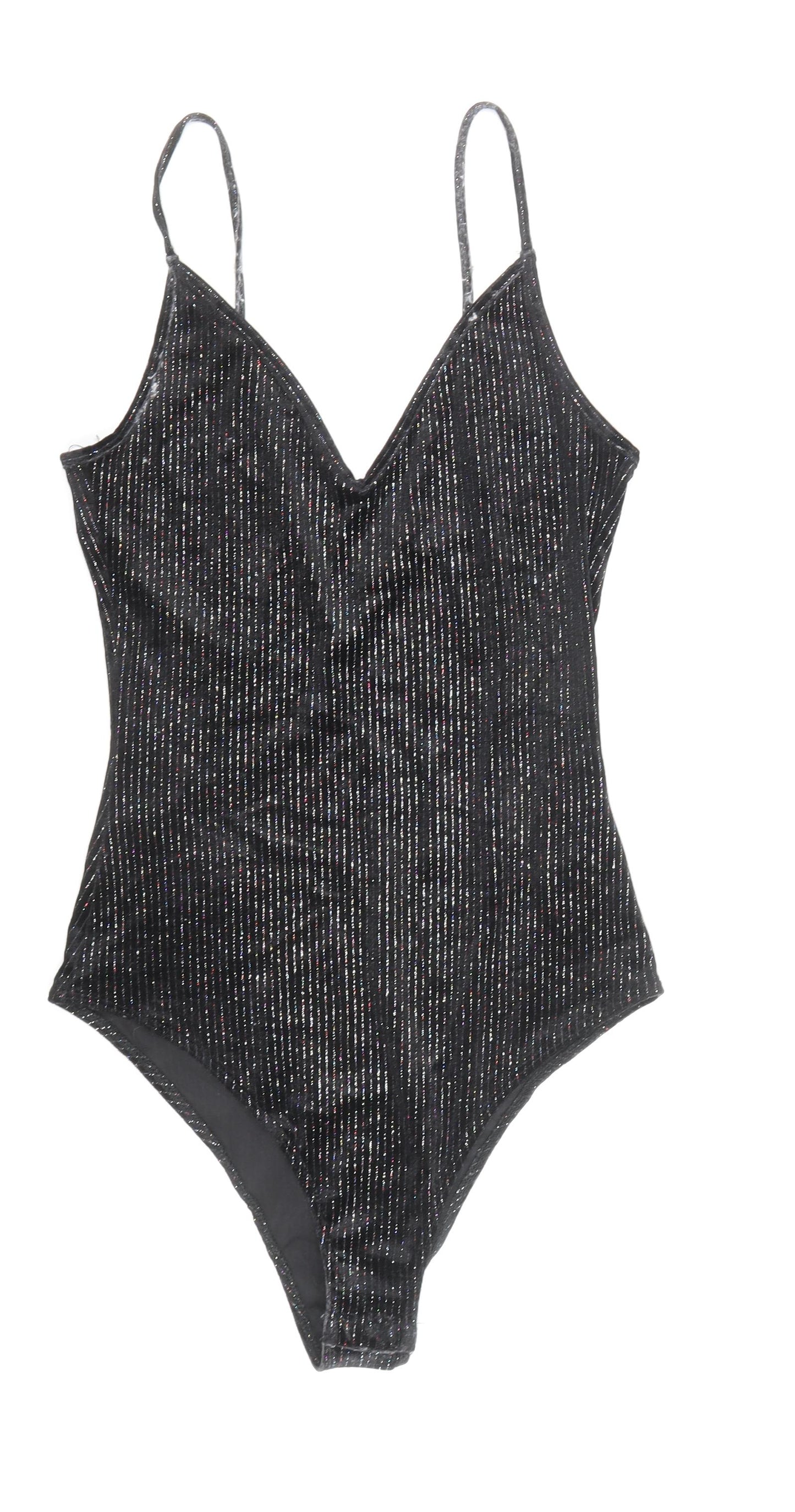 Topshop Womens Black Polyester Bodysuit One-Piece Size 10 Pullover