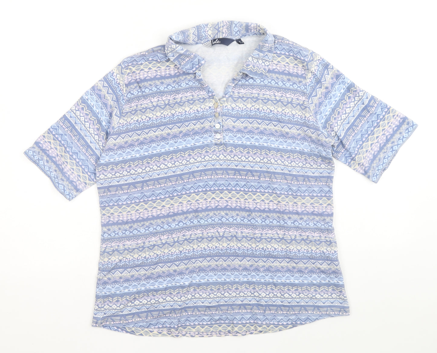EWM Womens Blue Geometric 100% Cotton Basic Polo Size 16 Collared