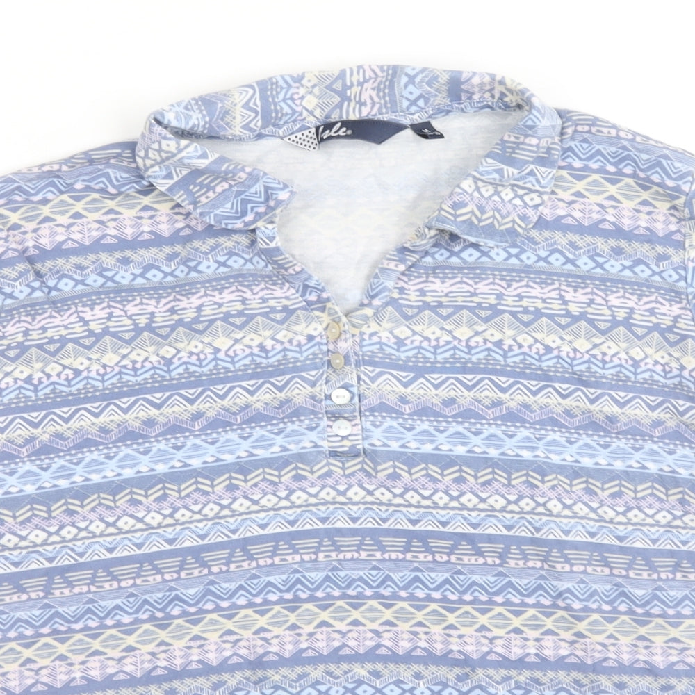 EWM Womens Blue Geometric 100% Cotton Basic Polo Size 16 Collared