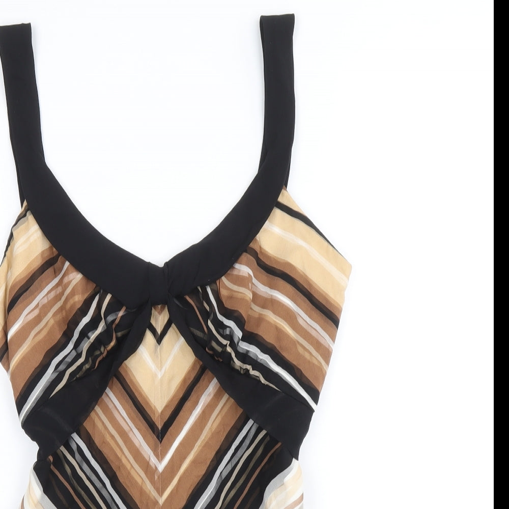 Coast Womens Brown Geometric Silk Camisole Tank Size 12 V-Neck