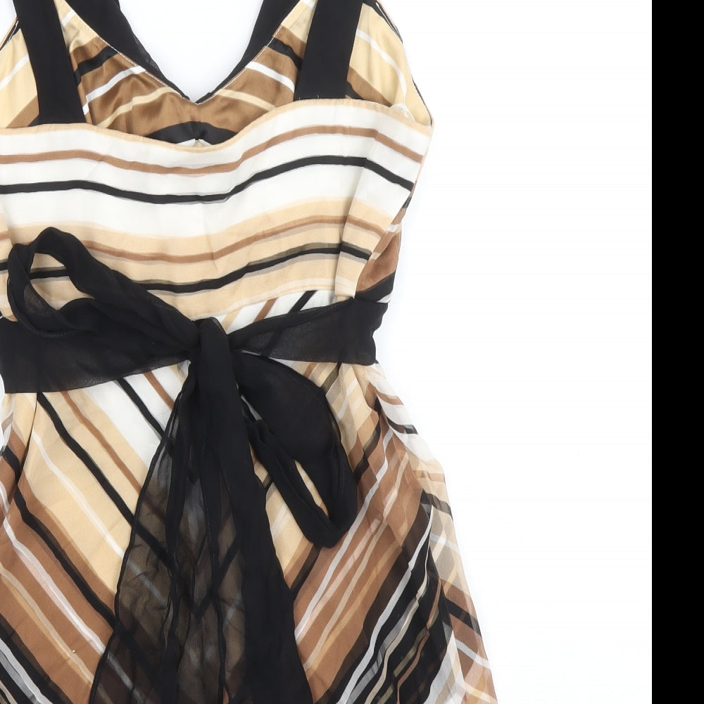 Coast Womens Brown Geometric Silk Camisole Tank Size 12 V-Neck