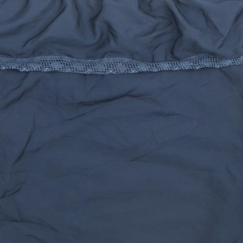 Ribbon Womens Blue Polyester Basic Blouse Size 12 Boat Neck