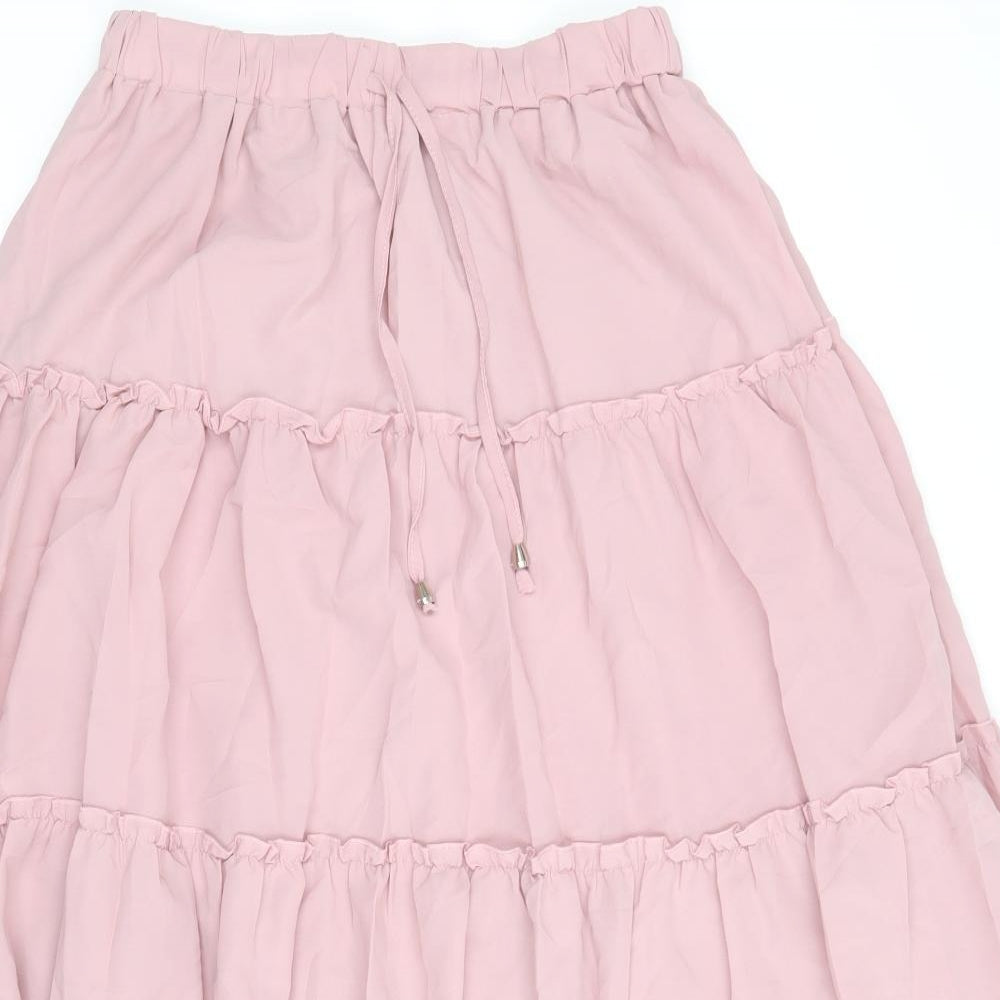 Preworn Womens Pink Polyester Peasant Skirt Size L Drawstring