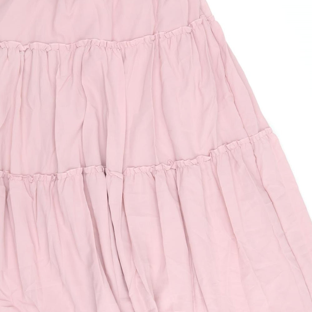 Preworn Womens Pink Polyester Peasant Skirt Size L Drawstring