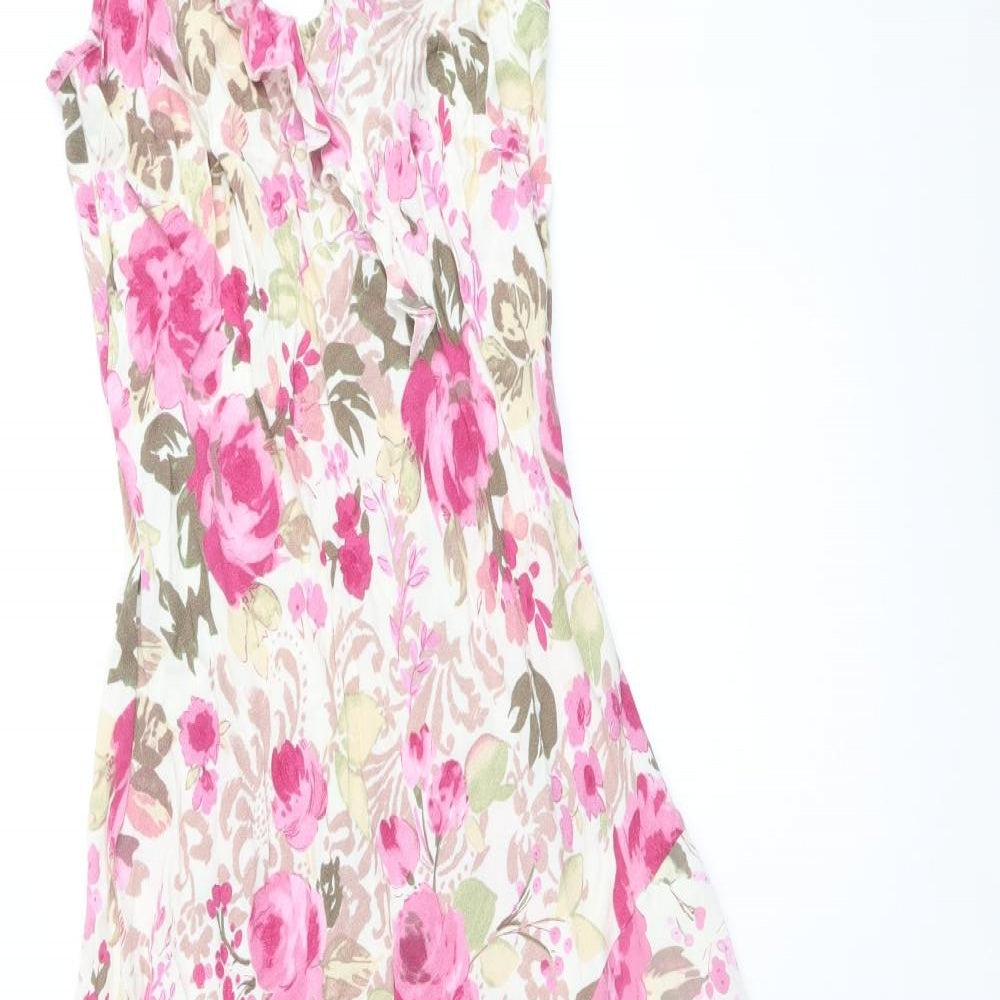 Per Una Womens Pink Floral Viscose A-Line Size 14 V-Neck Pullover