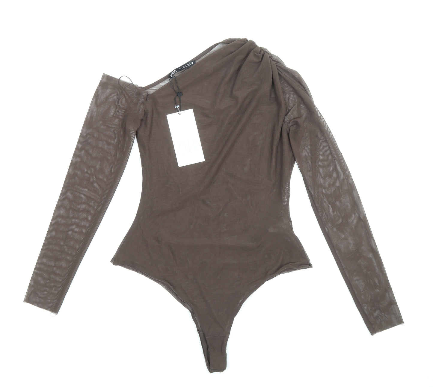 Zara Womens Brown Polyester Bodysuit One-Piece Size S Pullover