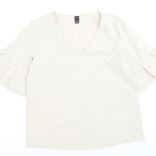 SheIn Womens Beige Polyester Basic Blouse Size S V-Neck