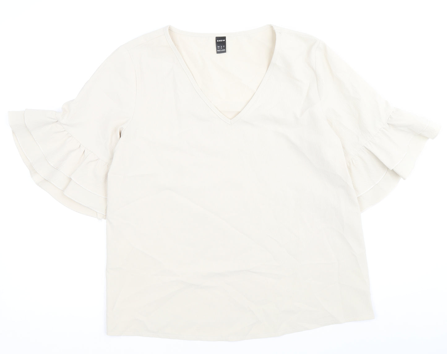 SheIn Womens Beige Polyester Basic Blouse Size S V-Neck