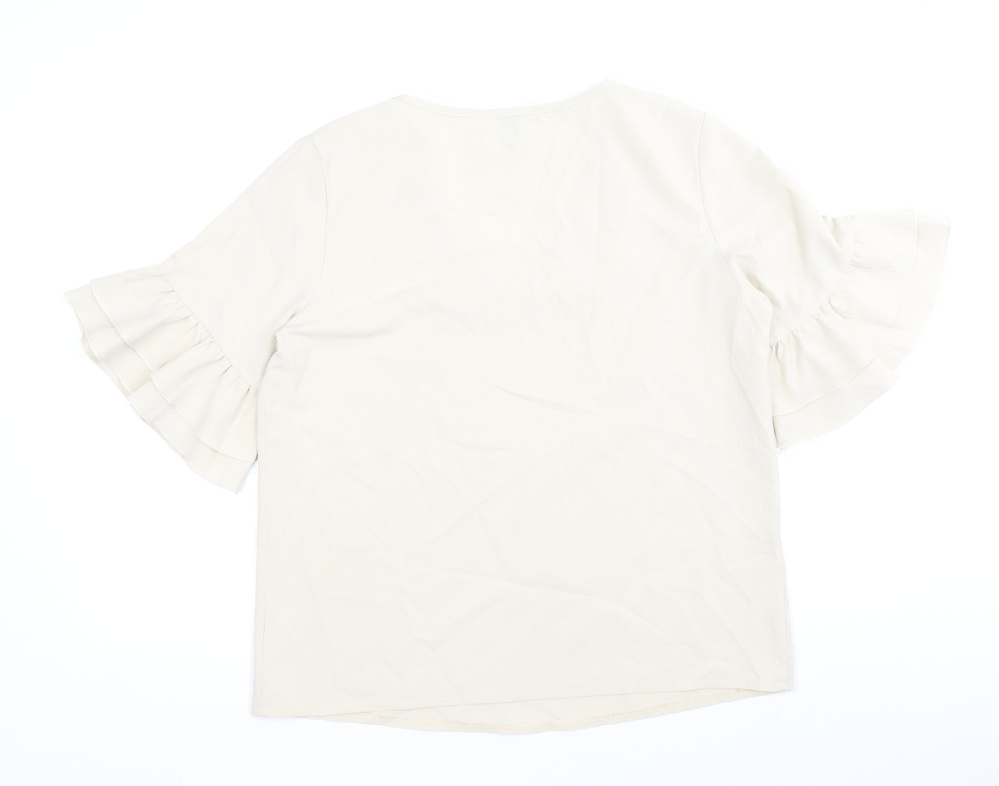 SheIn Womens Beige Polyester Basic Blouse Size S V-Neck