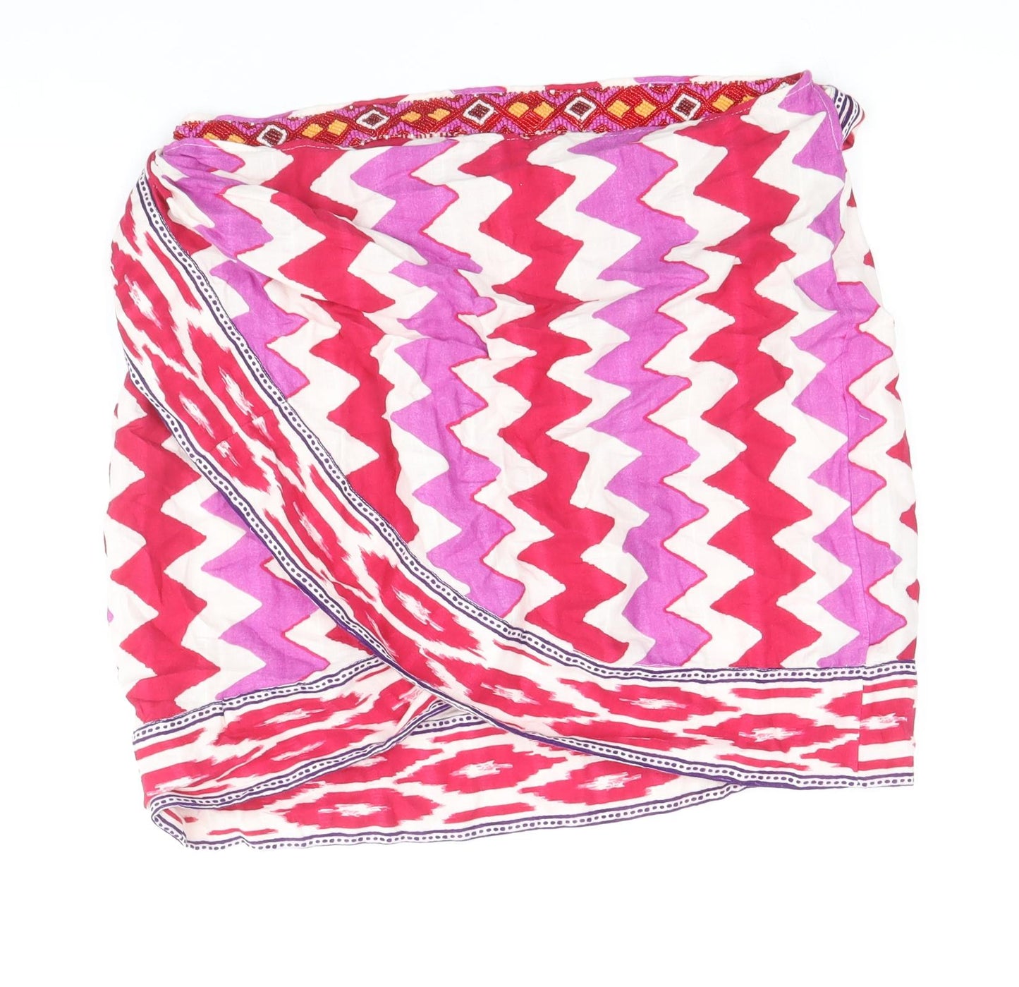 Zara Womens Pink Geometric Cotton Wrap Skirt Size L Tie