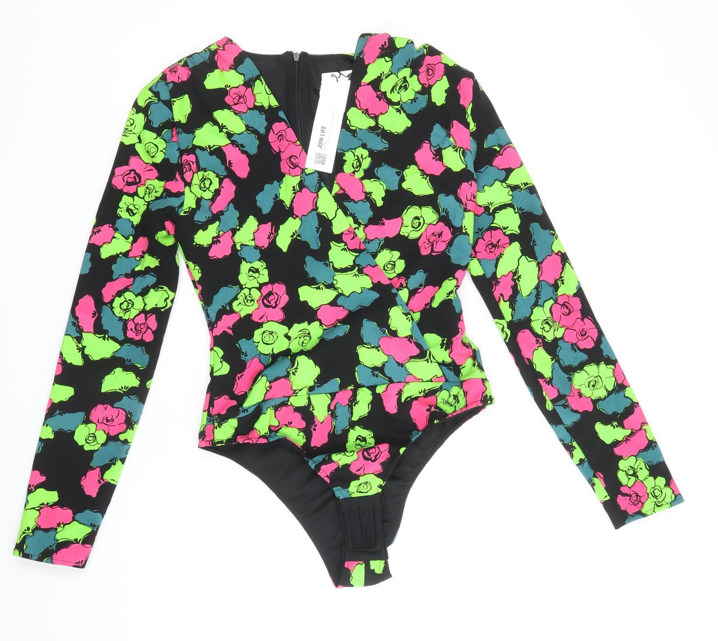 Zara Womens Multicoloured Floral Polyester Bodysuit One-Piece Size S Zip