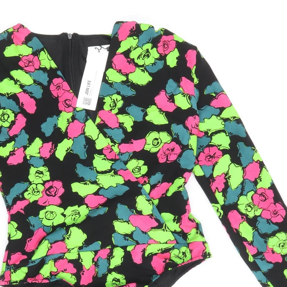 Zara Womens Multicoloured Floral Polyester Bodysuit One-Piece Size S Zip