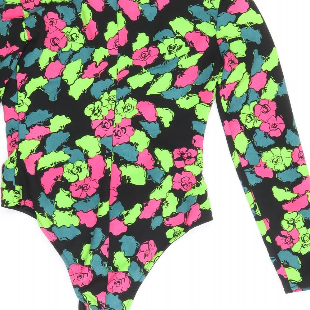 Zara Womens Multicoloured Floral Polyester Bodysuit One-Piece Size S Zip