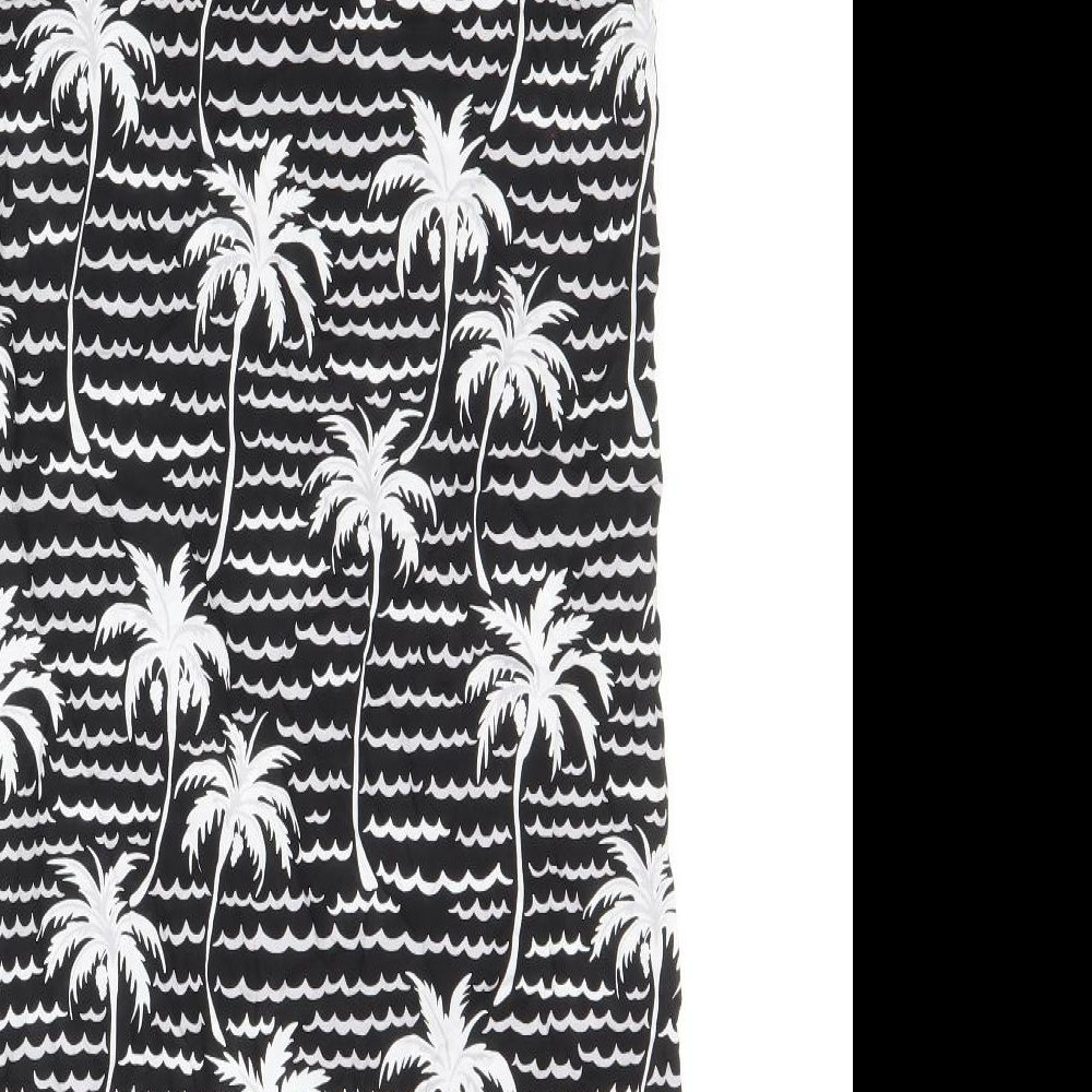 Monoprix Femme Womens Black Geometric Viscose Shift Size 10 V-Neck Button - Palm Tree Print