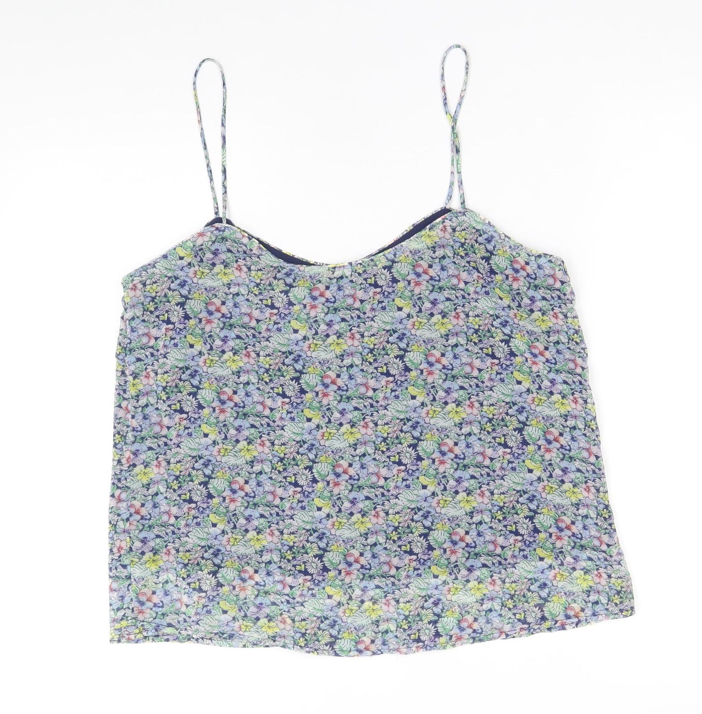 Mango Womens Beige Floral Polyester Basic Tank Size M V-Neck
