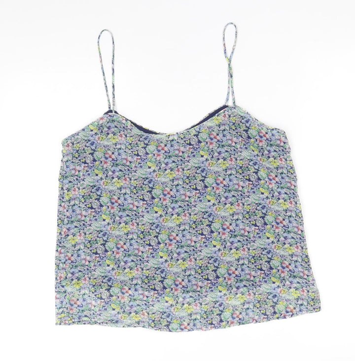 Mango Womens Beige Floral Polyester Basic Tank Size M V-Neck