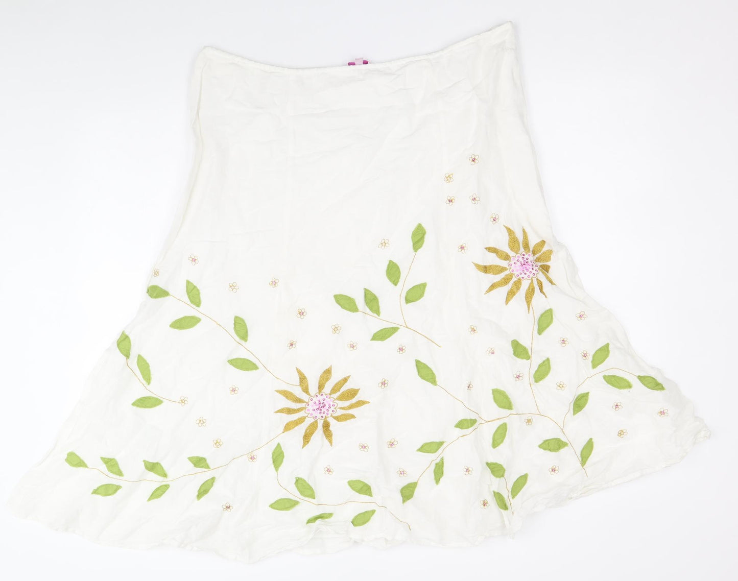 Per Una Womens White Floral Linen Flare Skirt Size 16 Zip
