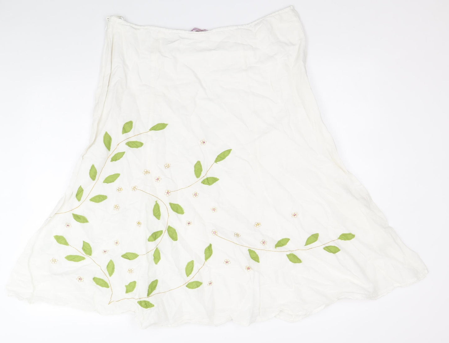 Per Una Womens White Floral Linen Flare Skirt Size 16 Zip