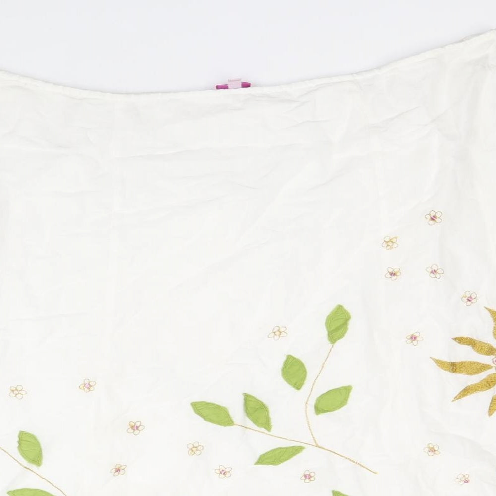 Per Una Womens White Floral Linen Flare Skirt Size 16 Zip