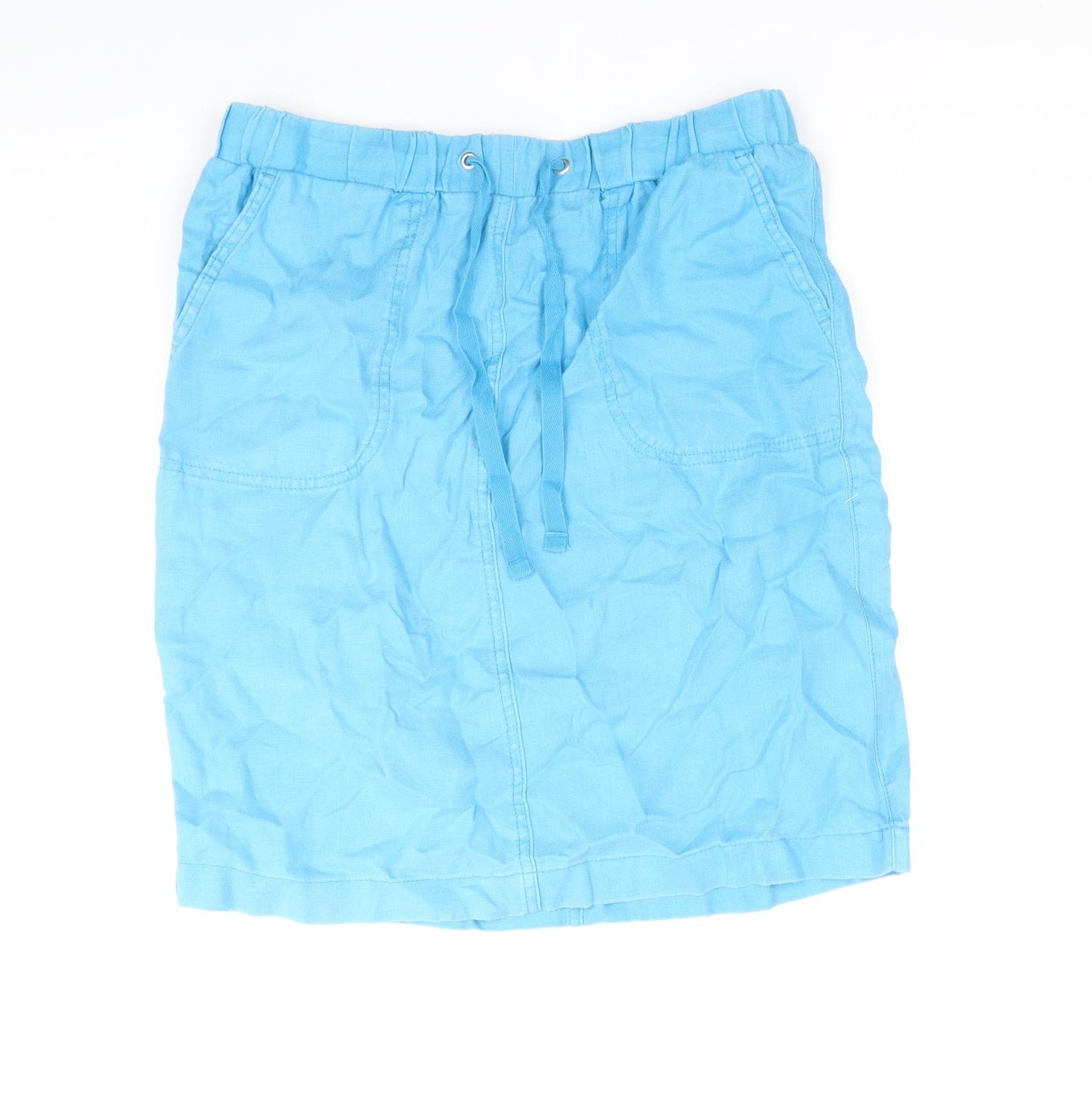 Marks and Spencer Womens Blue Linen A-Line Skirt Size 10 Drawstring