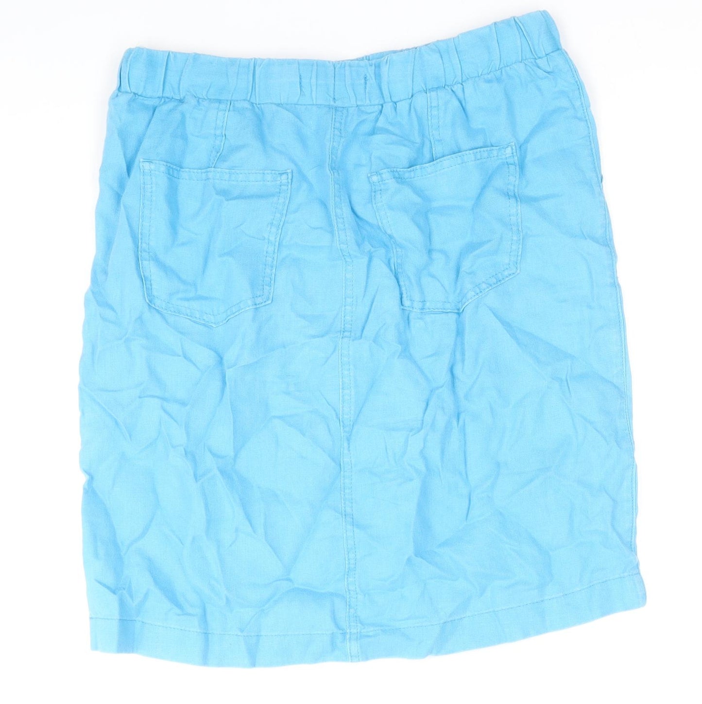 Marks and Spencer Womens Blue Linen A-Line Skirt Size 10 Drawstring