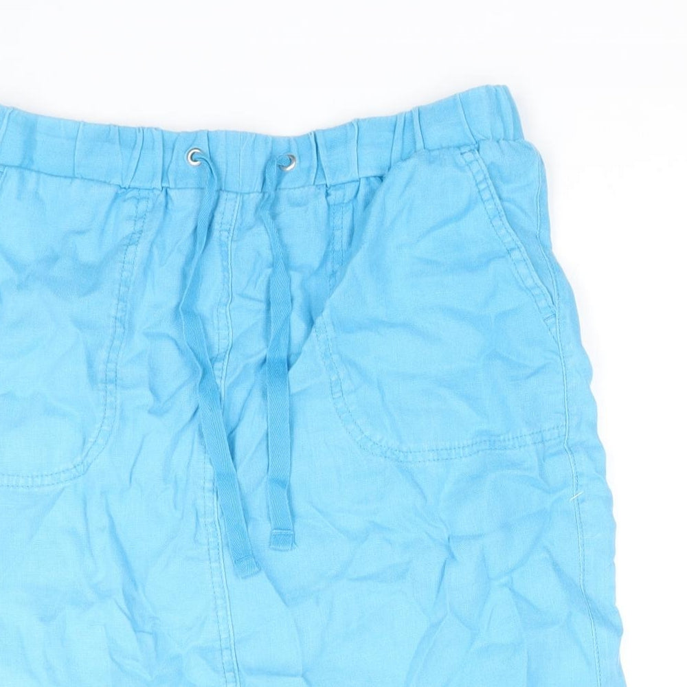 Marks and Spencer Womens Blue Linen A-Line Skirt Size 10 Drawstring
