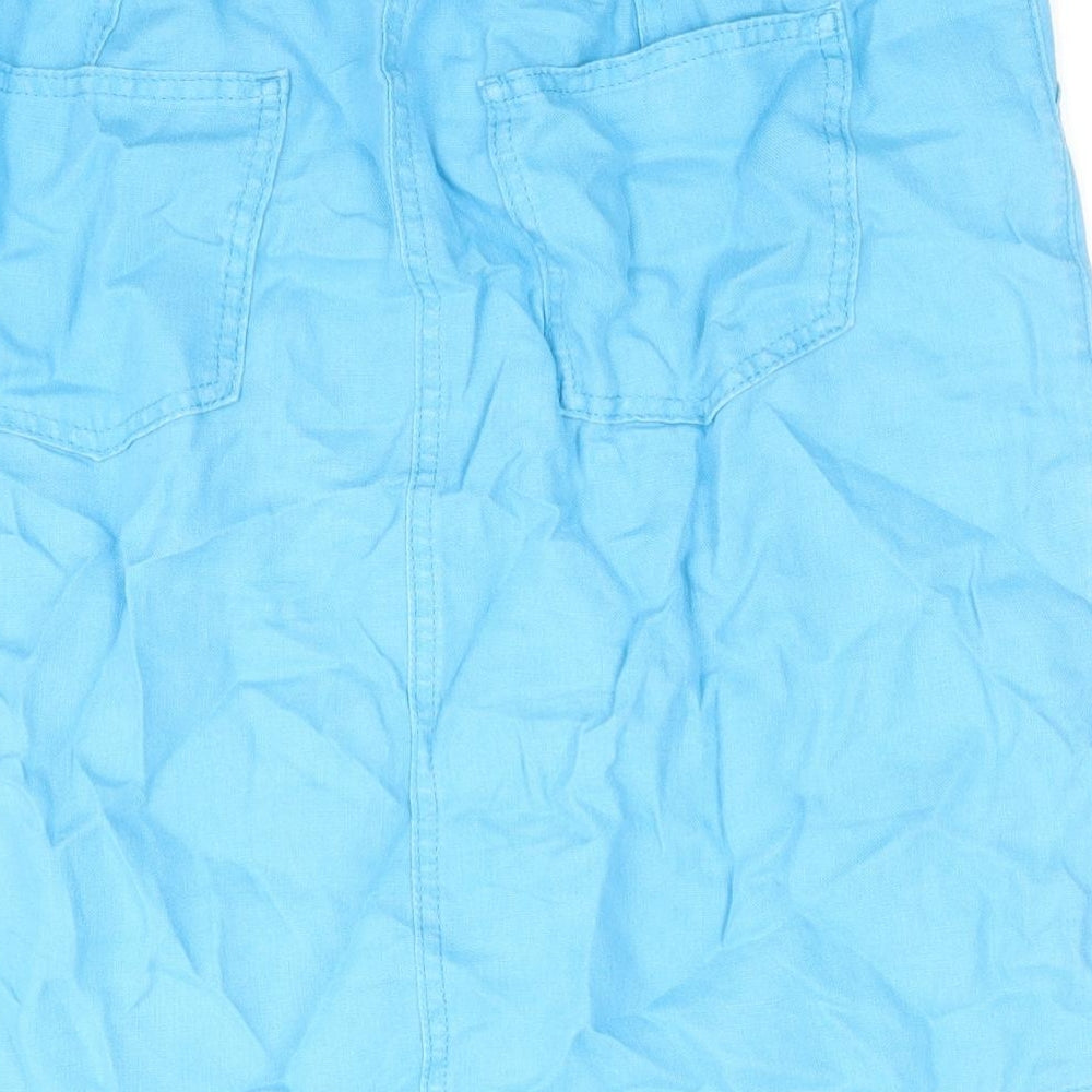 Marks and Spencer Womens Blue Linen A-Line Skirt Size 10 Drawstring