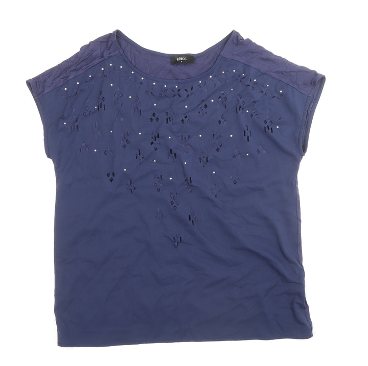 Klass Womens Blue Polyester Basic T-Shirt Size M Round Neck - Laser cut style on front
