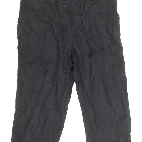 BM Womens Black Cotton Trousers Size 14 Regular Drawstring