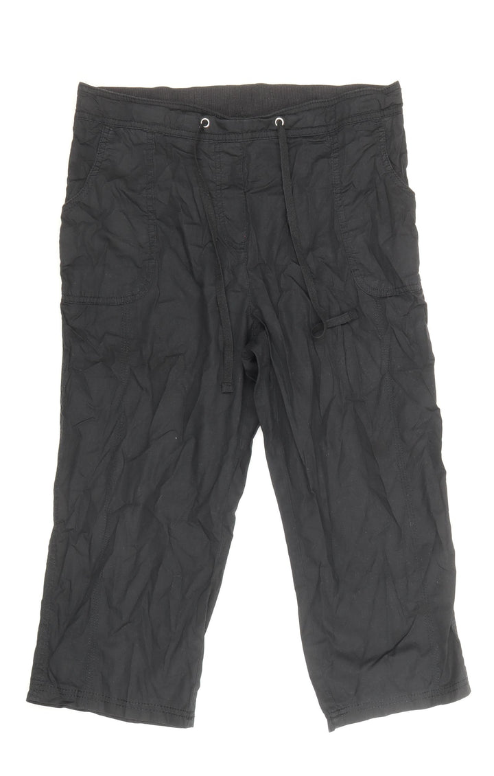 BM Womens Black Cotton Trousers Size 14 Regular Drawstring