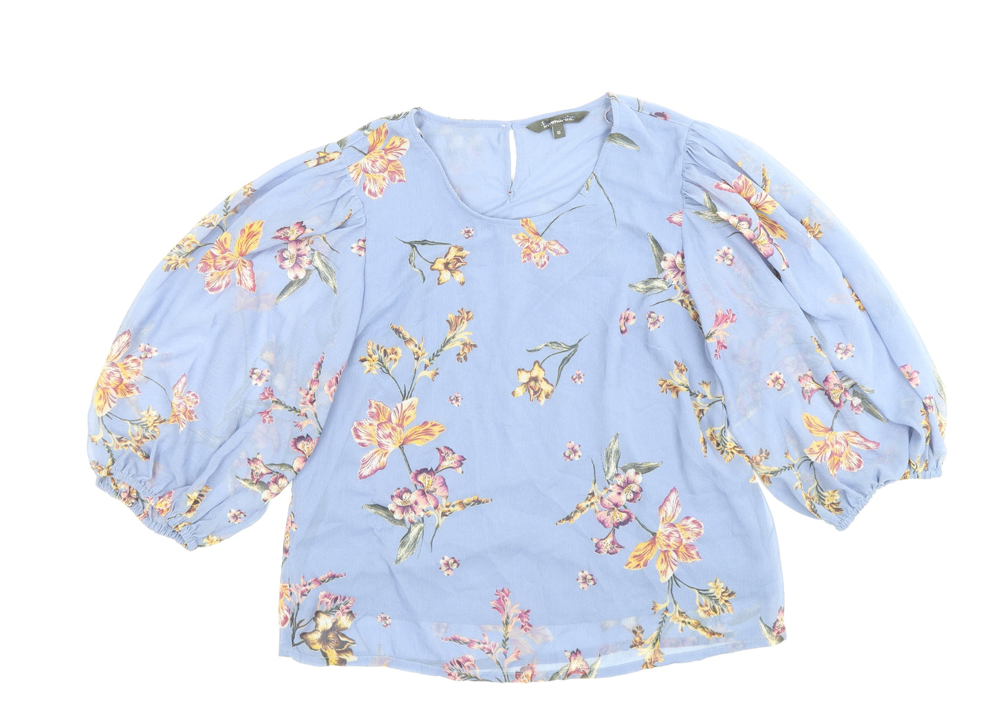 Preworn Womens Blue Geometric Polyester Basic Blouse Size 10 Round Neck