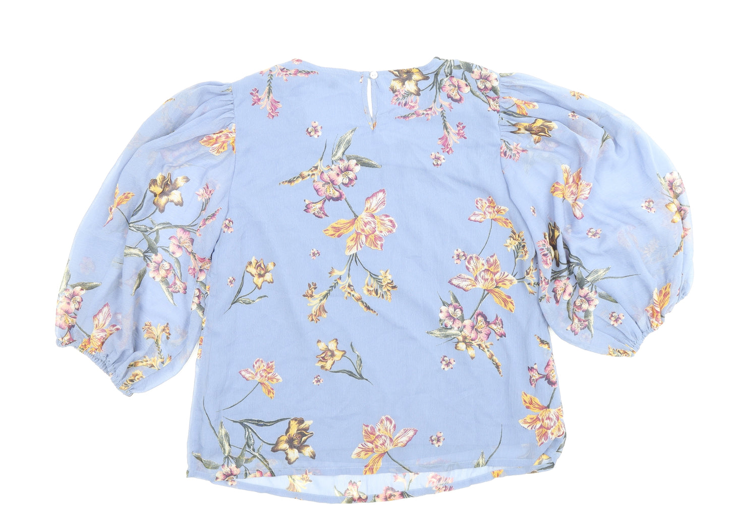 Preworn Womens Blue Geometric Polyester Basic Blouse Size 10 Round Neck