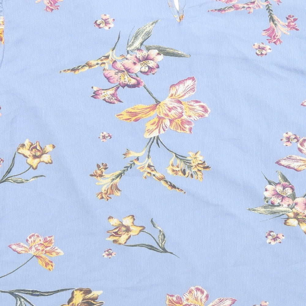 Preworn Womens Blue Geometric Polyester Basic Blouse Size 10 Round Neck