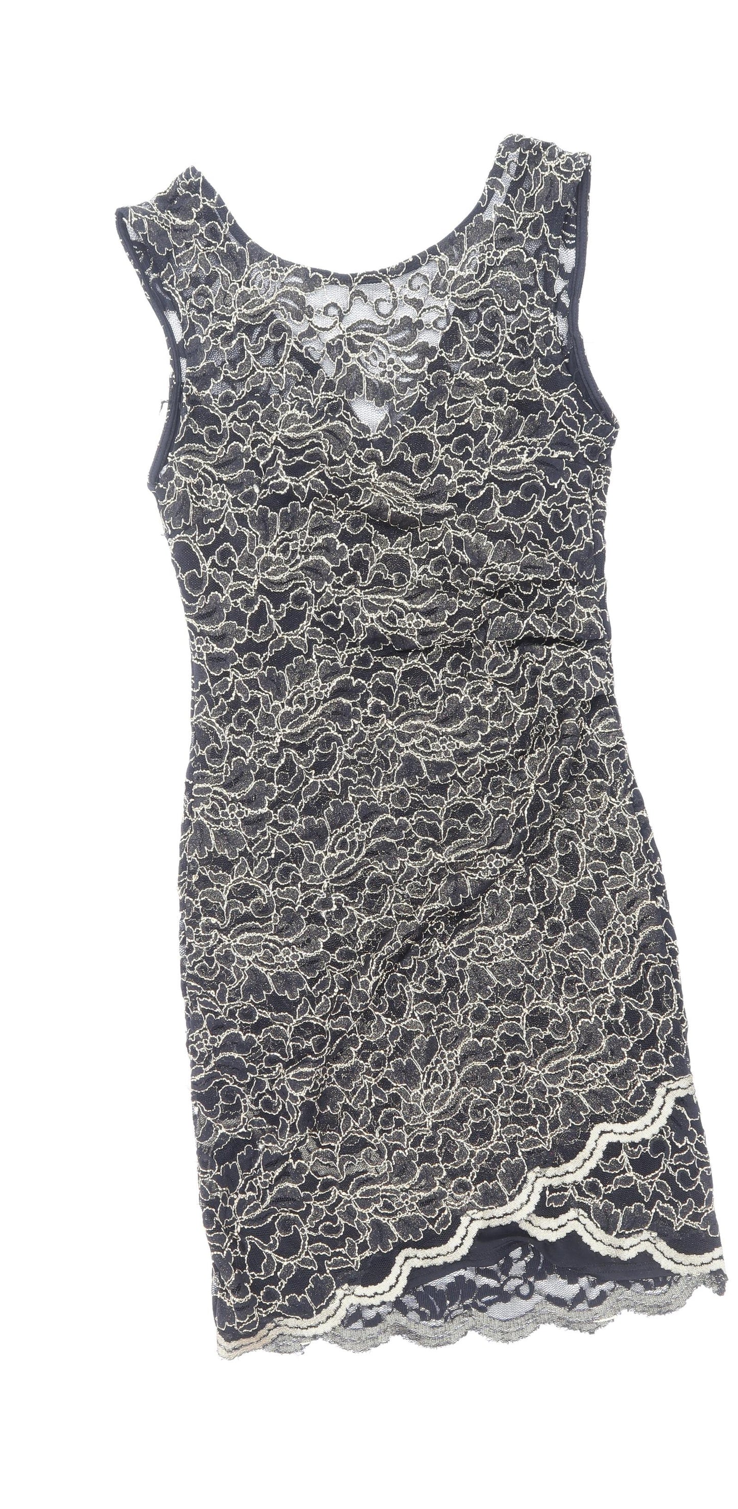 Lipsy London Womens Blue Floral Nylon Pencil Dress Size 12 Scoop Neck Pullover