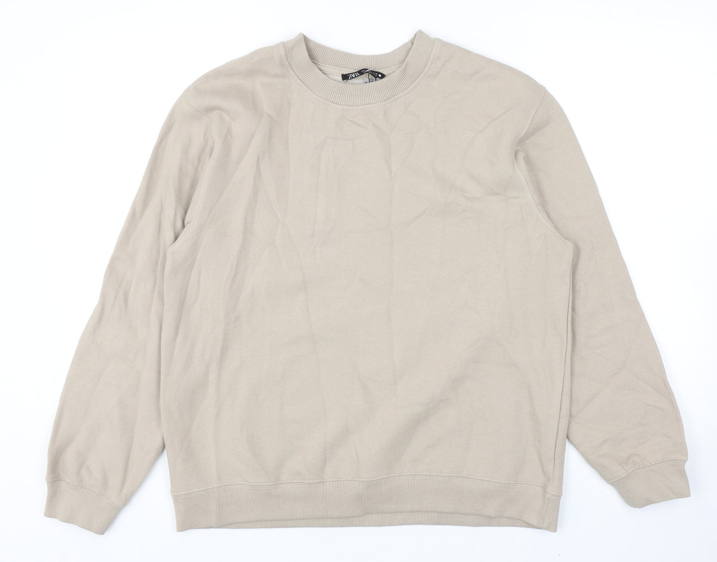 Zara Womens Beige Cotton Pullover Sweatshirt Size M Pullover