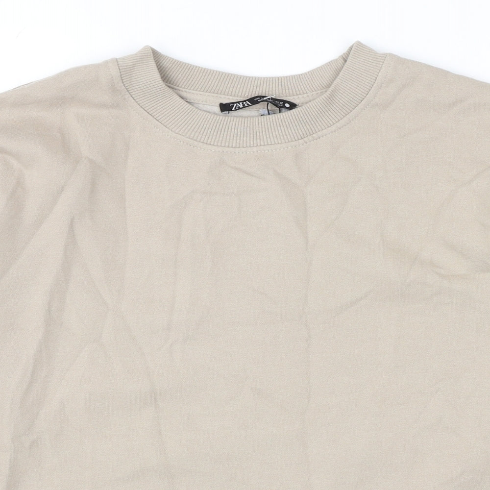 Zara Womens Beige Cotton Pullover Sweatshirt Size M Pullover