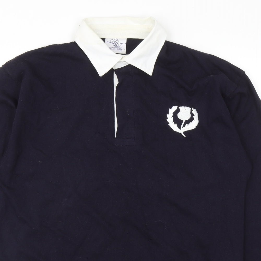 Front Row Mens Blue Cotton Polo Size L Collared Button