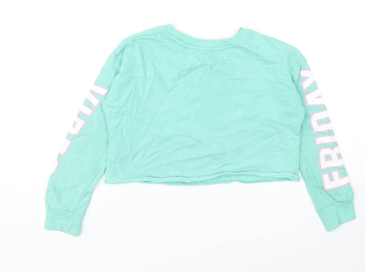 H&M Girls Green Cotton Pullover Sweatshirt Size 9-10 Years Pullover