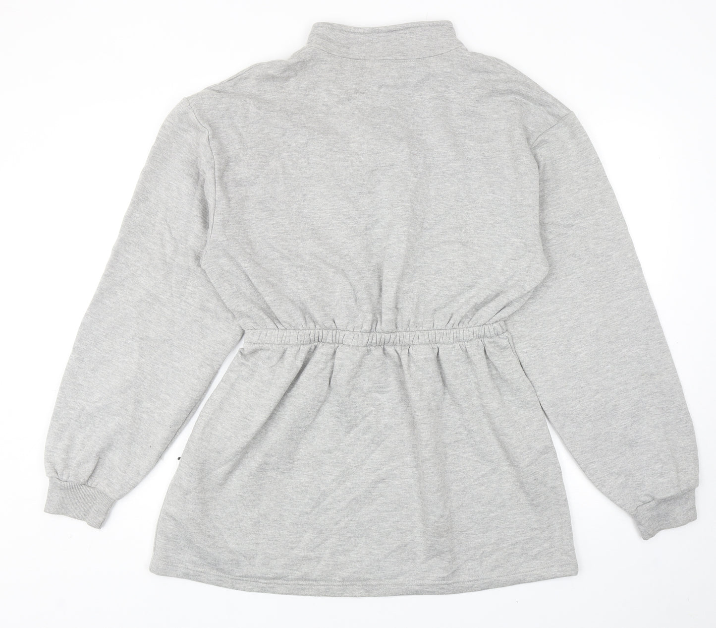 PRETTYLITTLETHING Womens Grey Cotton Jumper Dress Size 12 Mock Neck Zip