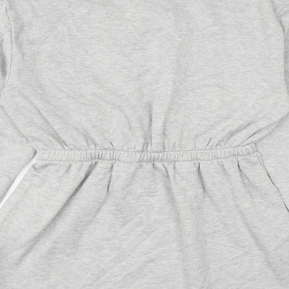 PRETTYLITTLETHING Womens Grey Cotton Jumper Dress Size 12 Mock Neck Zip