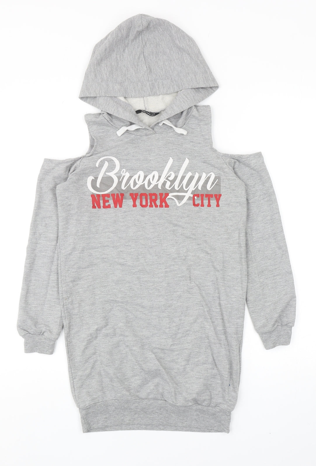 Select Girls Grey Cotton Jumper Dress Size 10-11 Years Round Neck Pullover - Cold Shoulder