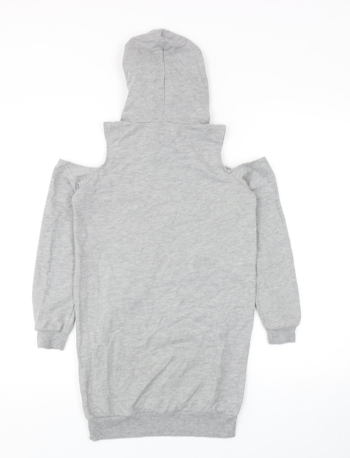 Select Girls Grey Cotton Jumper Dress Size 10-11 Years Round Neck Pullover - Cold Shoulder